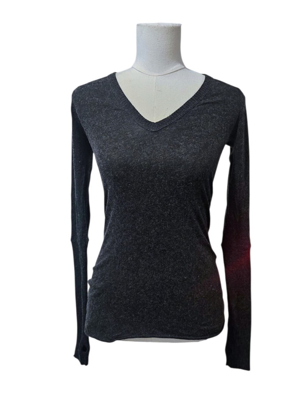 Enza Costa Charcoal Cashmete Blend V-Neck Long Sleeve Top XS